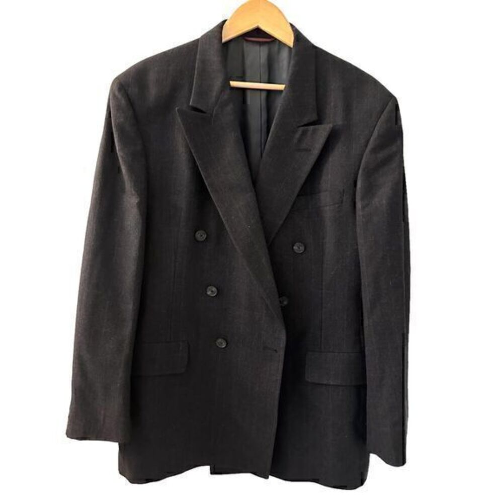 Hart Schaffner Marx Career Dark Grey Mens‎ Double Breasted Lined Wool Blazer